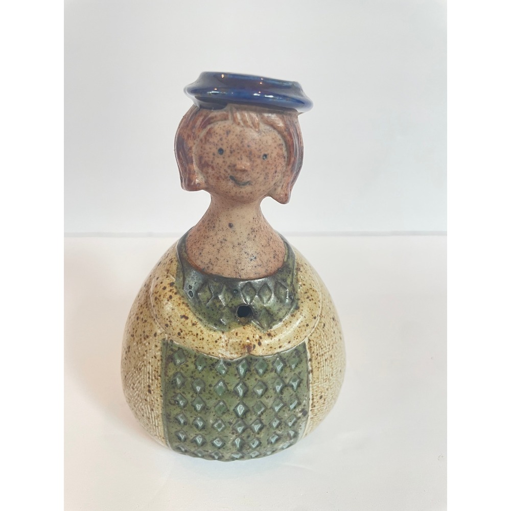 Vintage Scandinavian Studio Pottery Girl Figurine Vase Ceramic Folk Art